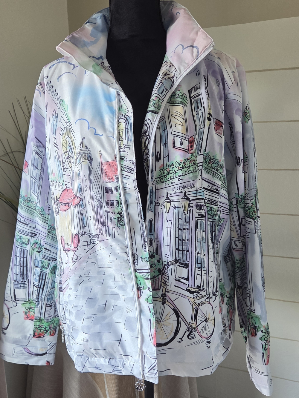 Dolcezza XL Fall Windbreaker Sunday Afternoon Art-to-Wear Waterproof Zip Jacket